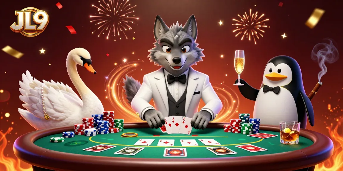 Experience excitement at JL9 with a debonair wolf at the baccarat table, swan dealer, and penguin host.