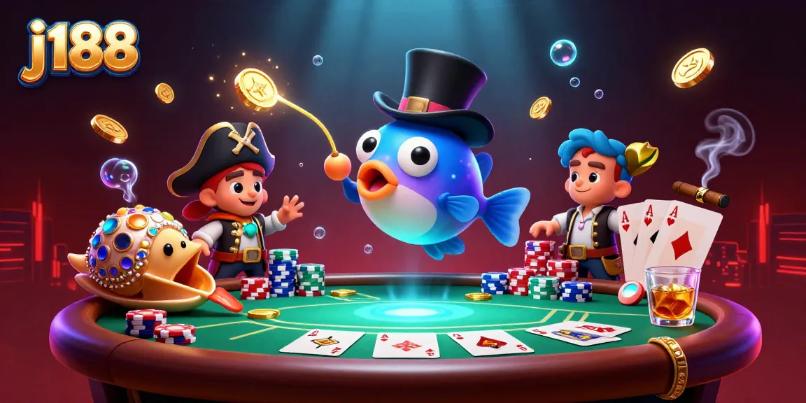 Engage in thrilling poker action with j188's underwater casino scene featuring an anglerfish and more!