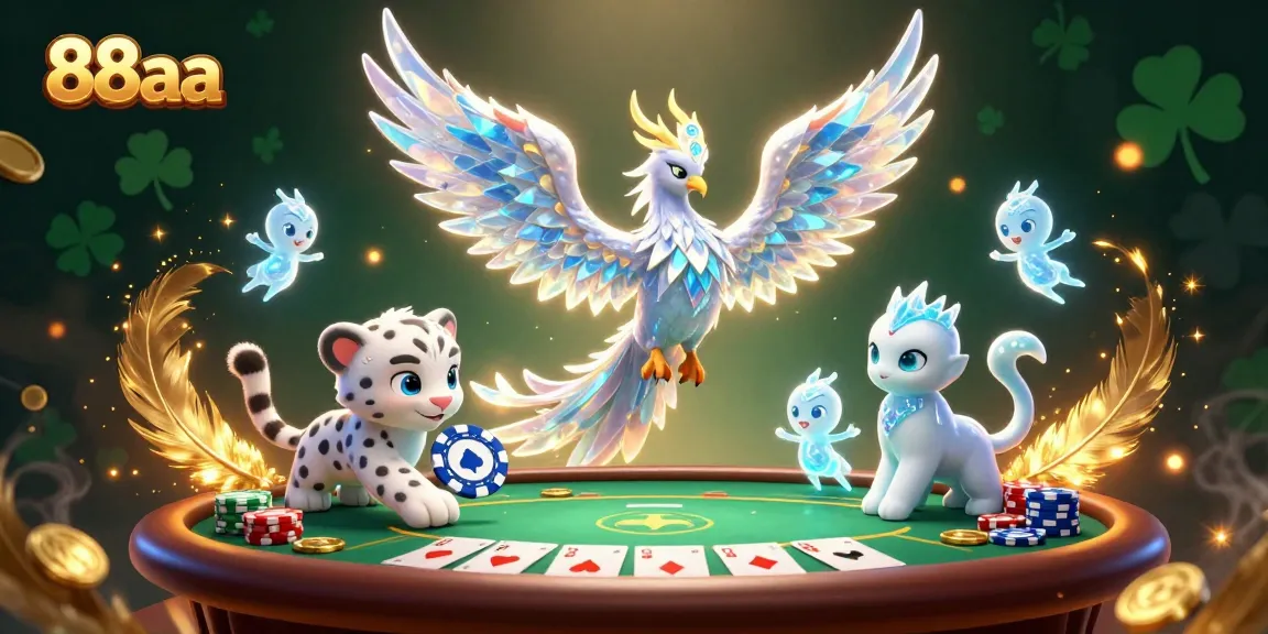 Experience the thrilling poker atmosphere with 88aa's enchanting ice phoenix and playful snow leopard.