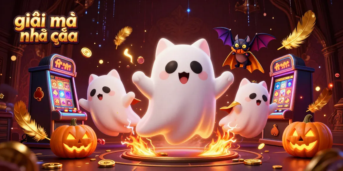 Experience the thrilling world of giải mã nhà cái with a ghost cat and vampire bat in a vibrant casino scene.