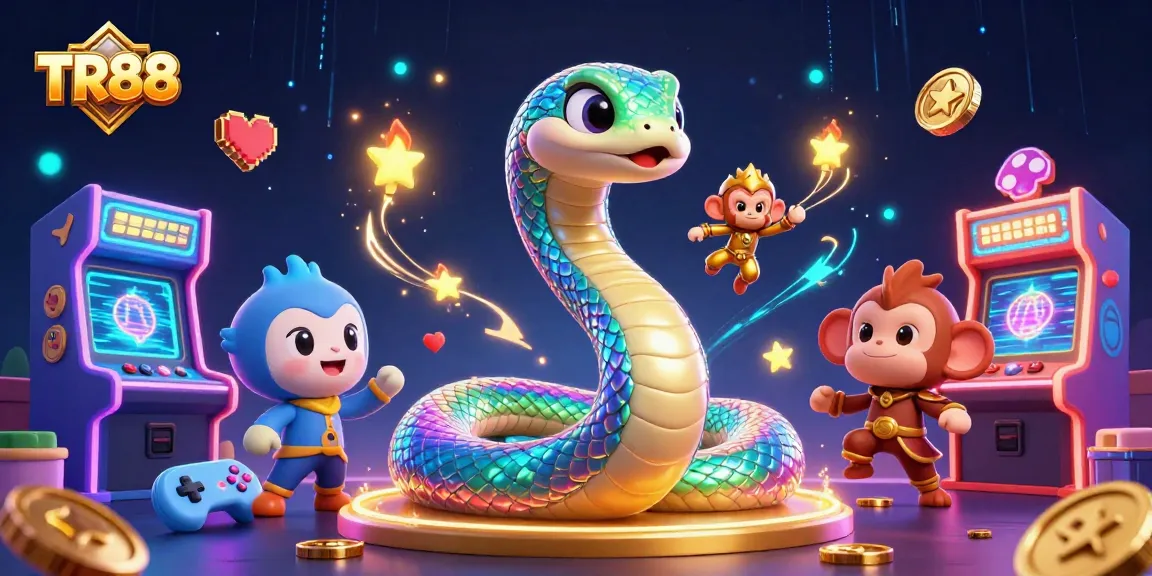 Engage with TR88’s vibrant gaming world featuring a rainbow serpent and monkey king in this exciting casino illustration.