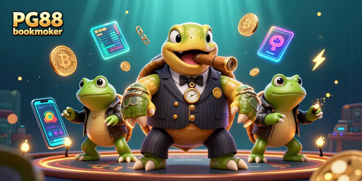 Engage with PG88 bookmaker through lively casino action featuring a snapping turtle mobster and bullfrog enforcers.