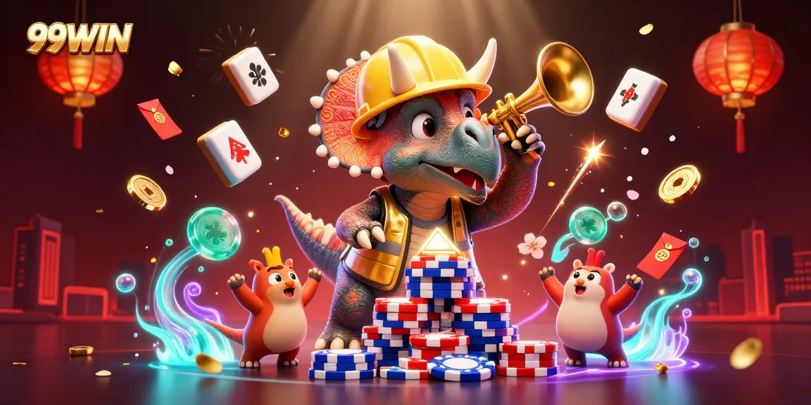 Experience thrilling wins with 99WIN in a vibrant online casino scene featuring dynamic characters and celebratory elements.