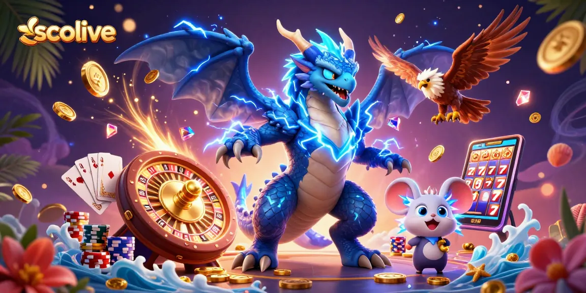 Socolive showcases an exciting casino fantasy scene with dynamic gaming elements and cartoon characters.