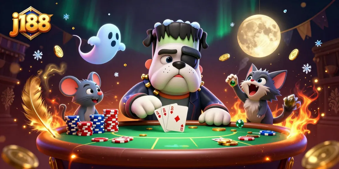 Experience thrilling poker gameplay with j188, featuring vibrant cartoon characters and rich casino elements.