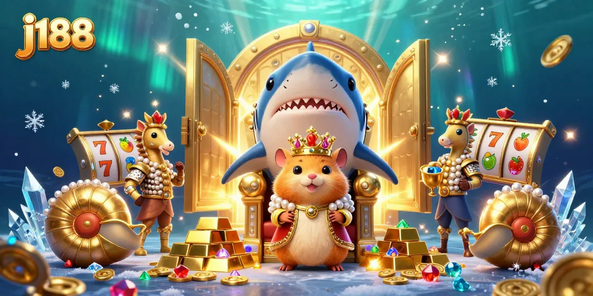 Watch the j188 tiny golden hamster king command his treasure-filled casino throne.