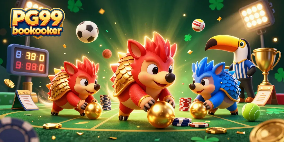 Engage with PG99 bookmaker in a vibrant, dynamic 3D gambling illustration showcasing exciting competition.
