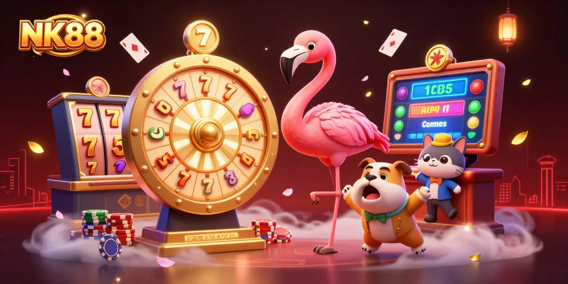 Spin to win on NK88 with a vibrant jackpot game show setup featuring lively characters.