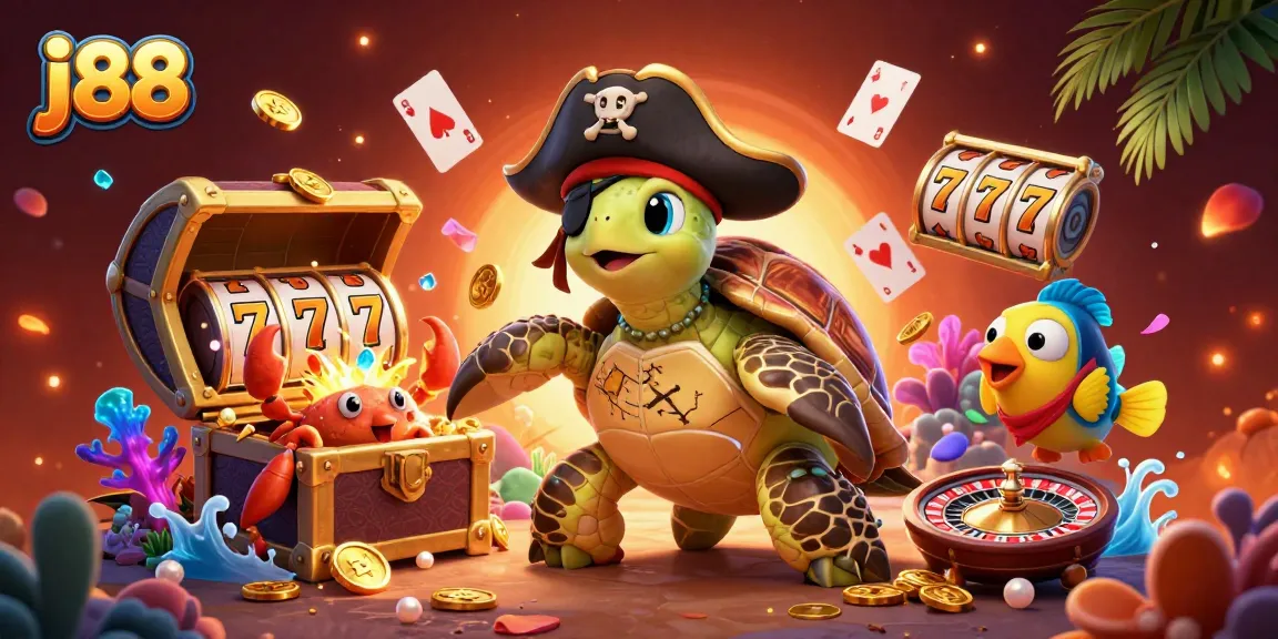 Engage with j88 casino features in an underwater adventure scene with colorful gambling elements.
